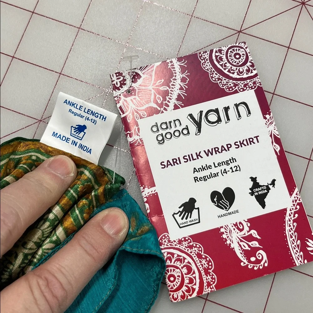 DARN GOOD YARN NWT Boho Granola 100% Silk Teal Sari Wrap Midi Skirt O/S (4-12)